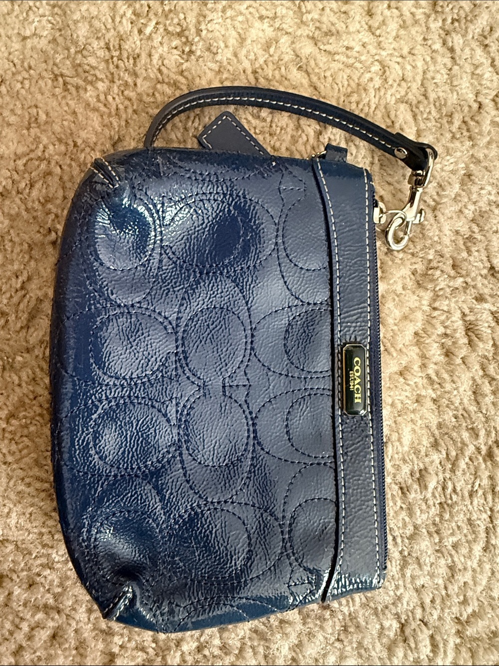 Coach Navy Patent Signature Wristlet